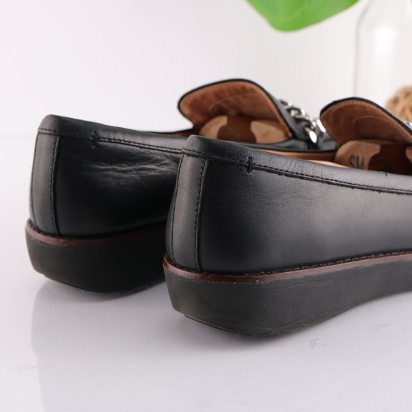 Fitflop Petrina Chain Loafer Platfrom Slip On Women 9 Black Leather Comfy Toning - Picture 6 of 14